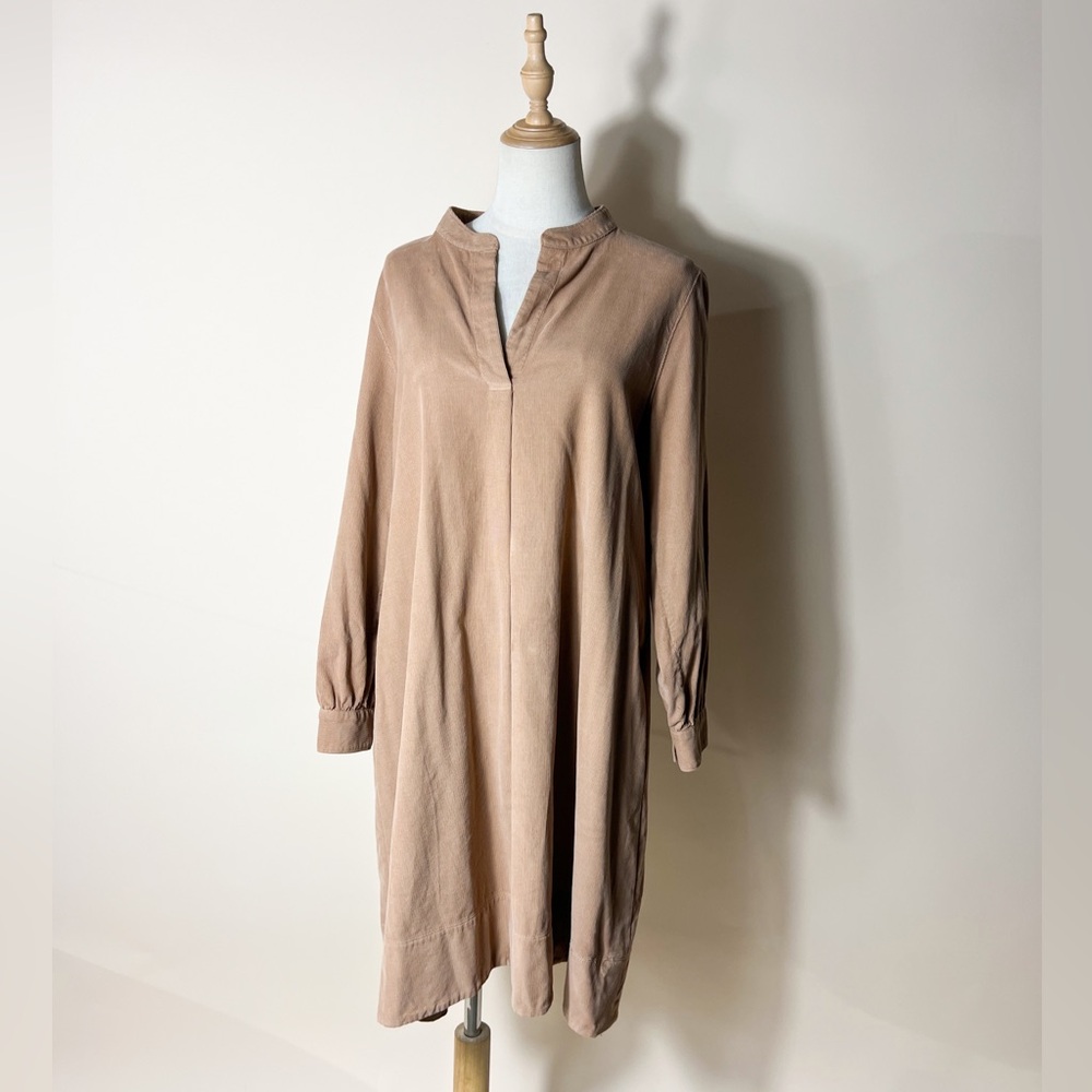 ROSSO35 Corduroy Camel Tan Long Sleeve Dress